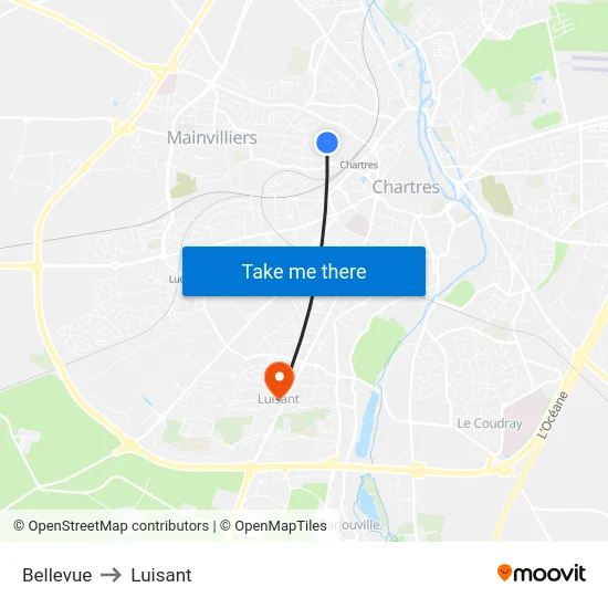 Bellevue to Luisant map