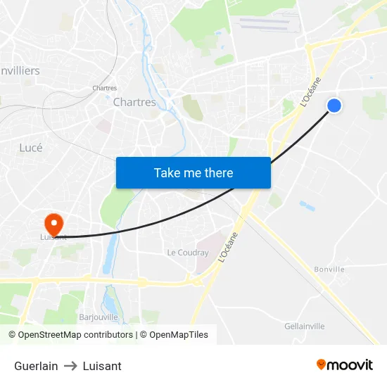 Guerlain to Luisant map