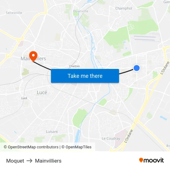 Moquet to Mainvilliers map