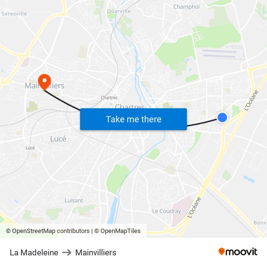 La Madeleine to Mainvilliers map