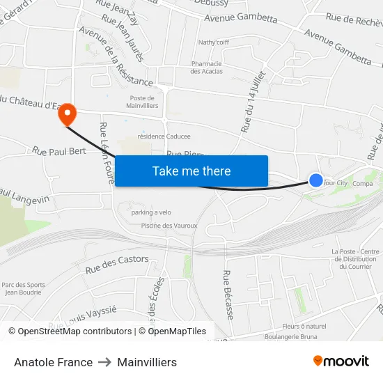 Anatole France to Mainvilliers map