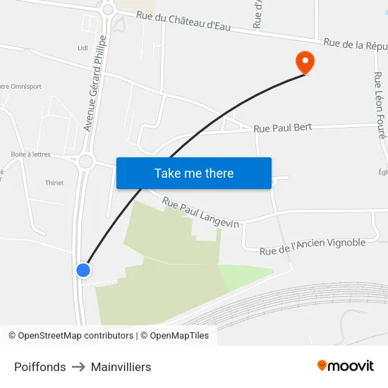 Poiffonds to Mainvilliers map