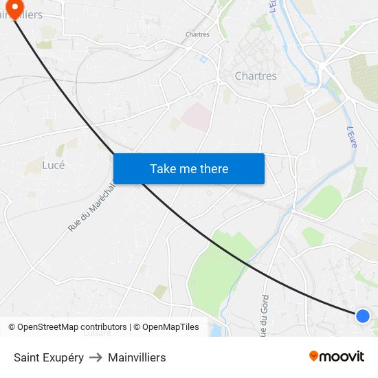Saint Exupéry to Mainvilliers map