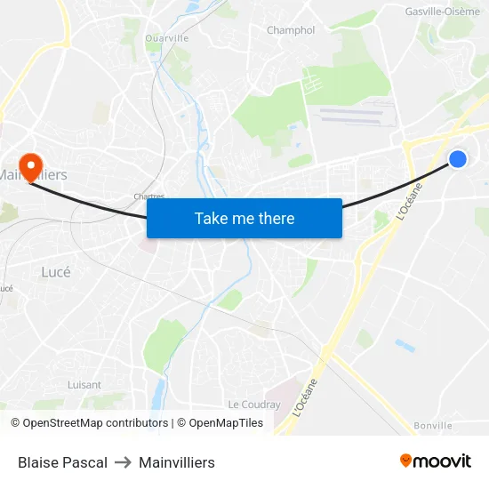 Blaise Pascal to Mainvilliers map