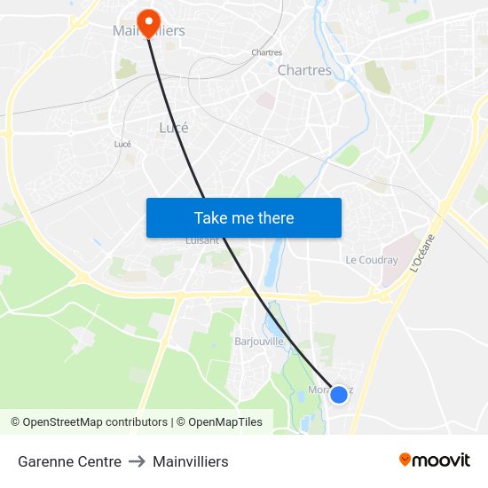 Garenne Centre to Mainvilliers map