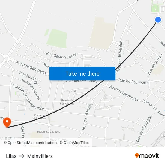 Lilas to Mainvilliers map