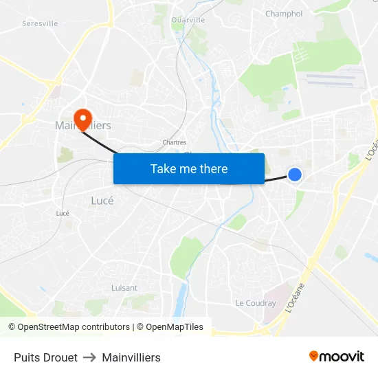 Puits Drouet to Mainvilliers map