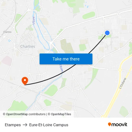 Etampes to Eure-Et-Loire Campus map