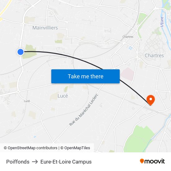 Poiffonds to Eure-Et-Loire Campus map