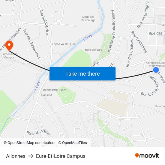 Allonnes to Eure-Et-Loire Campus map