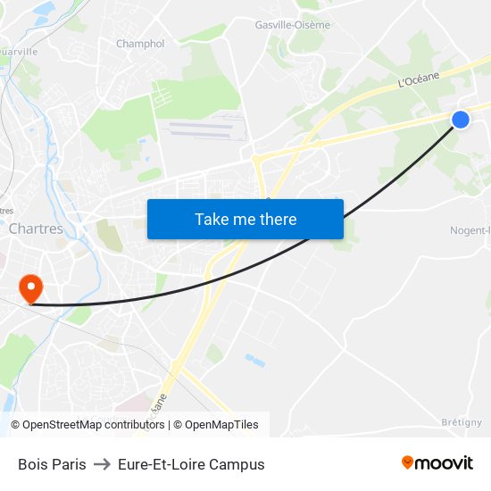 Bois Paris to Eure-Et-Loire Campus map