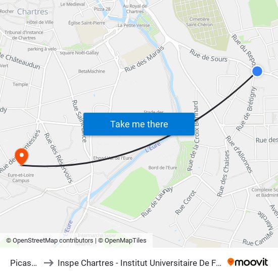 Picassiette to Inspe Chartres - Institut Universitaire De Formation Des Maîtres map