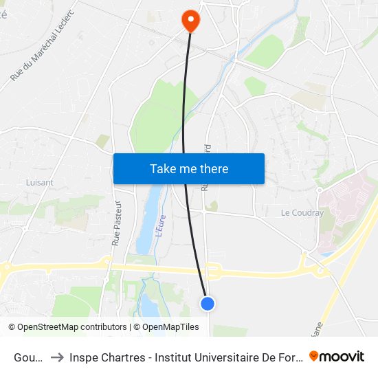 Gourdez to Inspe Chartres - Institut Universitaire De Formation Des Maîtres map