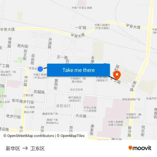 新华区 to 卫东区 map