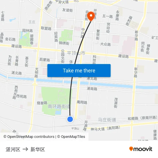湛河区 to 新华区 map