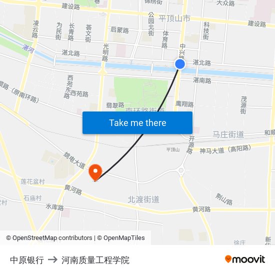 中原银行 to 河南质量工程学院 map