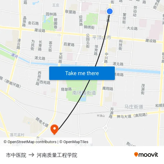 市中医院 to 河南质量工程学院 map