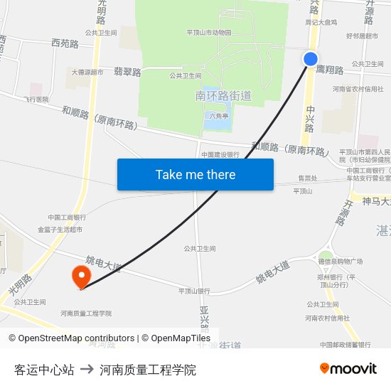 客运中心站 to 河南质量工程学院 map
