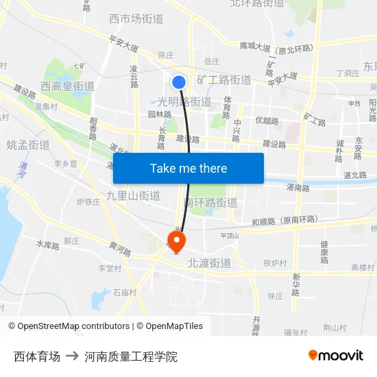西体育场 to 河南质量工程学院 map