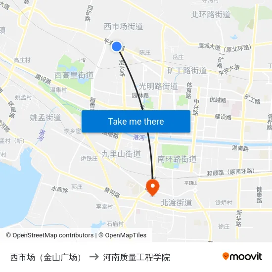西市场（金山广场） to 河南质量工程学院 map
