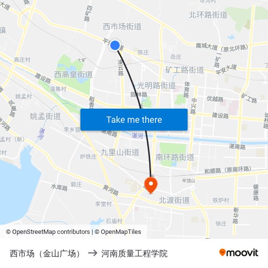 西市场（金山广场） to 河南质量工程学院 map