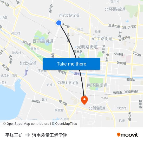 平煤三矿 to 河南质量工程学院 map