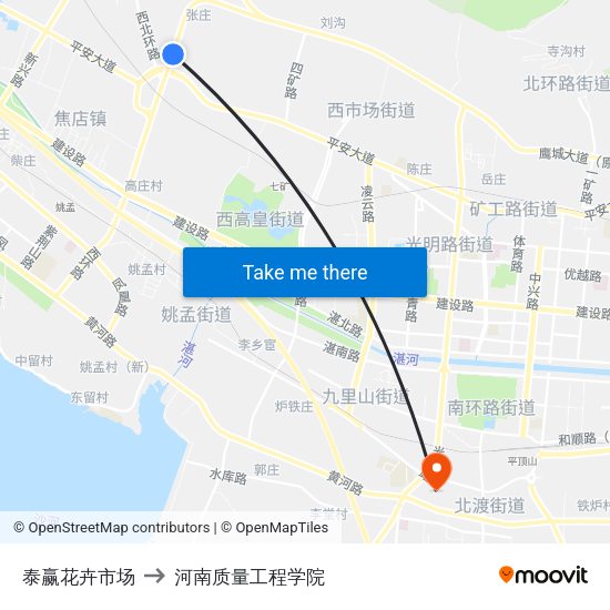 泰赢花卉市场 to 河南质量工程学院 map