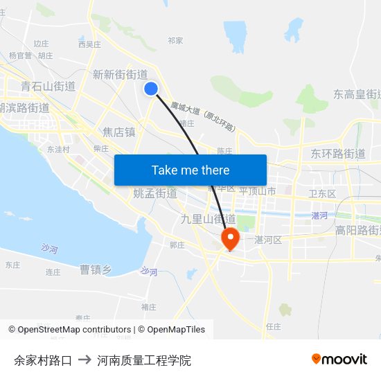 余家村路口 to 河南质量工程学院 map