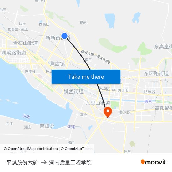 平煤股份六矿 to 河南质量工程学院 map