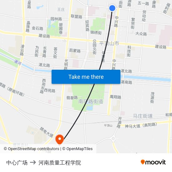 中心广场 to 河南质量工程学院 map