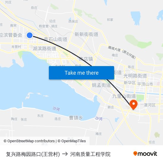 复兴路梅园路口(王营村) to 河南质量工程学院 map