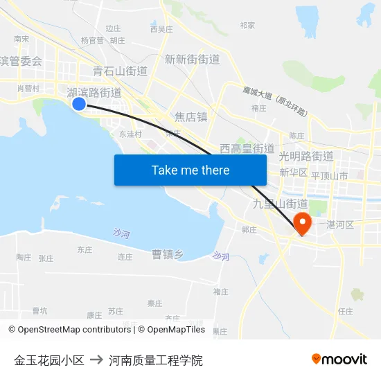 金玉花园小区 to 河南质量工程学院 map