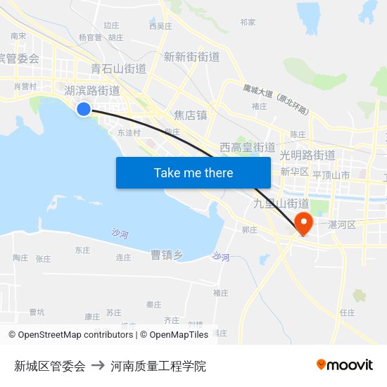 新城区管委会 to 河南质量工程学院 map