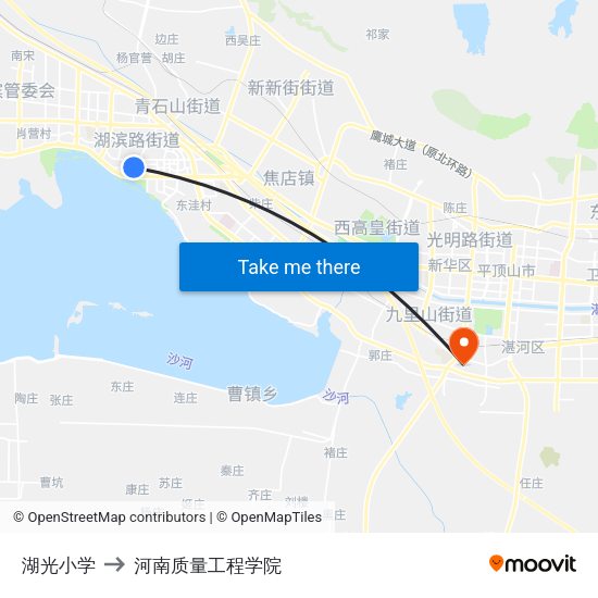 湖光小学 to 河南质量工程学院 map