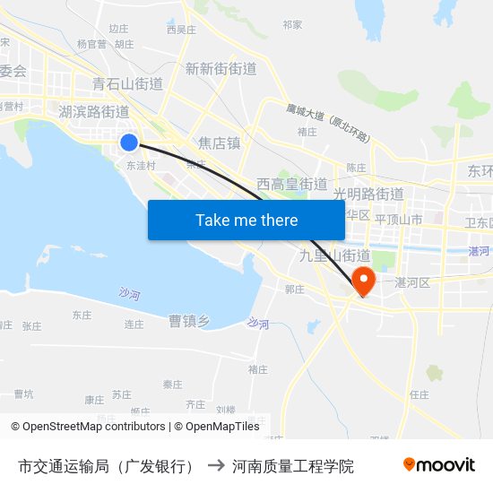 市交通运输局（广发银行） to 河南质量工程学院 map