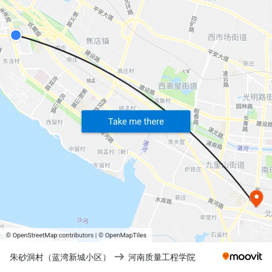 朱砂洞村（蓝湾新城小区） to 河南质量工程学院 map