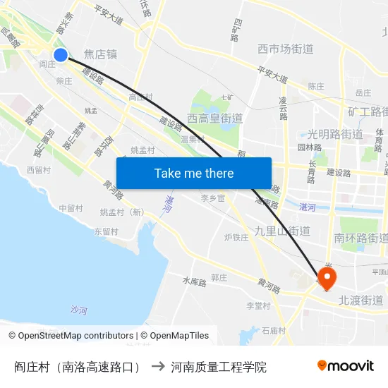 阎庄村（南洛高速路口） to 河南质量工程学院 map