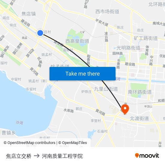 焦店立交桥 to 河南质量工程学院 map