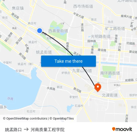 姚孟路口 to 河南质量工程学院 map