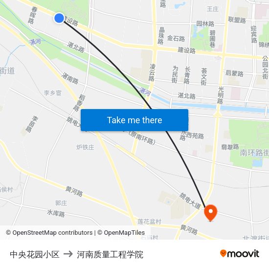 中央花园小区 to 河南质量工程学院 map