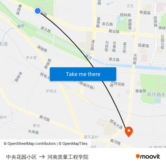 中央花园小区 to 河南质量工程学院 map