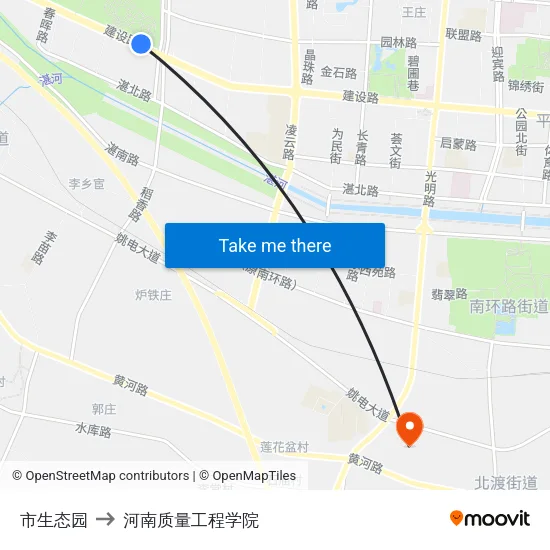 市生态园 to 河南质量工程学院 map