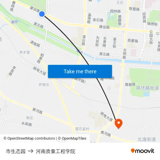 市生态园 to 河南质量工程学院 map