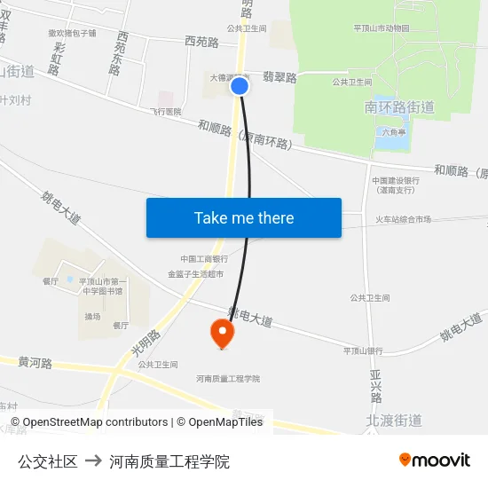 公交社区 to 河南质量工程学院 map