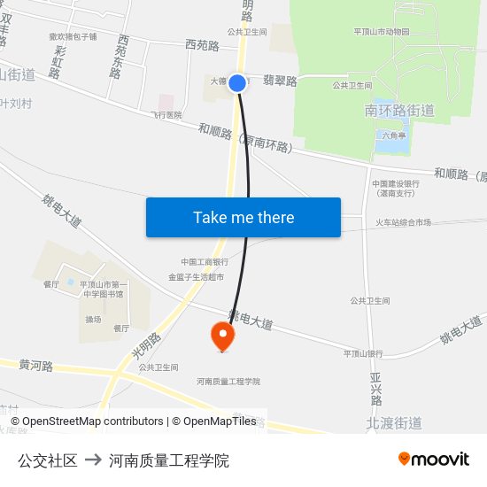 公交社区 to 河南质量工程学院 map