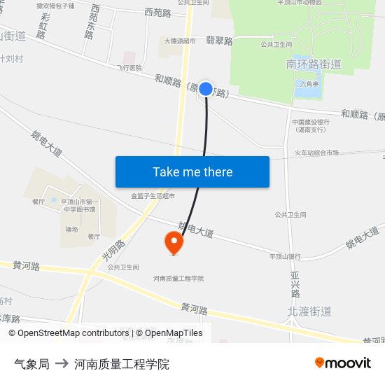 气象局 to 河南质量工程学院 map