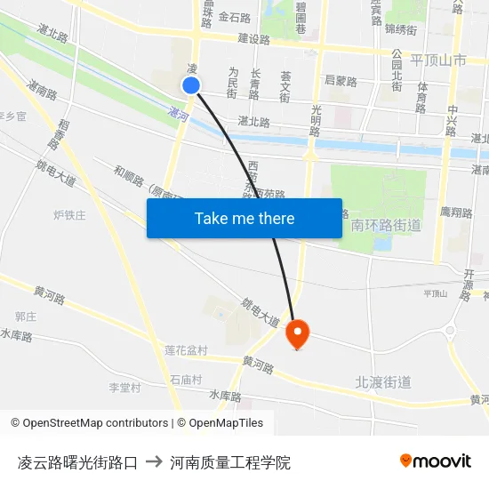 凌云路曙光街路口 to 河南质量工程学院 map