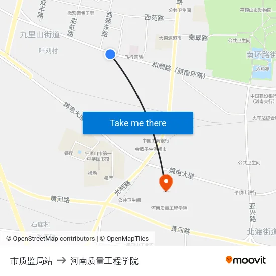 市质监局站 to 河南质量工程学院 map