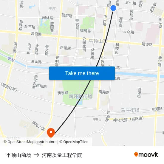 平顶山商场 to 河南质量工程学院 map