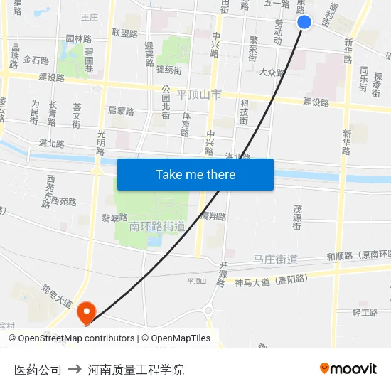 医药公司 to 河南质量工程学院 map